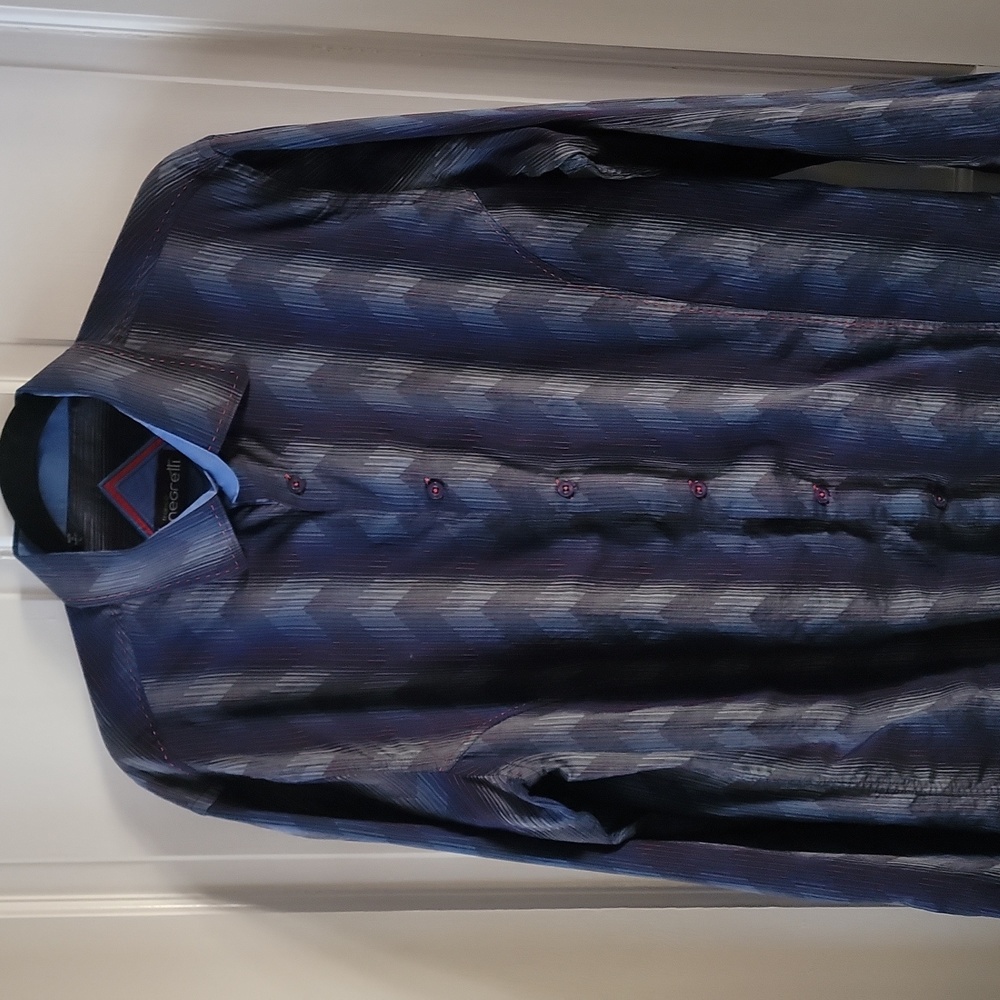 Franco Negretti St Tropez Cobalt Sport Shirt Long Sleeve 100% Cotton Men's Large